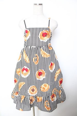 画像: Emily Temple cute / バケットストライプレースショルダーワンピース  黒 Y-25-12-01-079-ET-OP-SZ-ZY