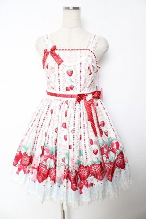 画像: Angelic Pretty / Little Bunny Strawberryジャンパースカート  ホワイト Y-25-12-01-085-AP-OP-SZ-ZY