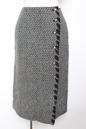 画像: INGEBORG / リボン通しツイードスカート  黒 Y-25-12-01-100-LO-SK-SZ-ZY