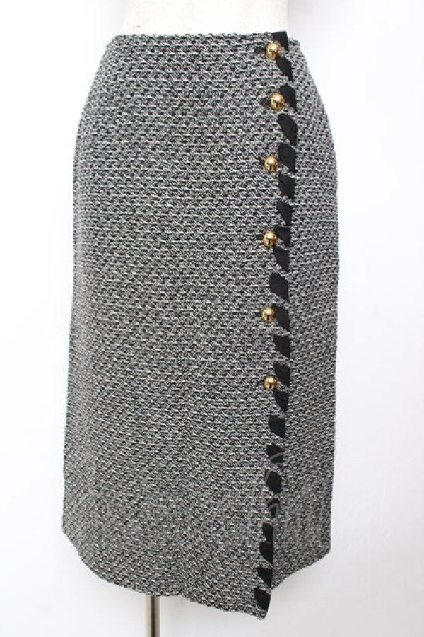 画像1: INGEBORG / リボン通しツイードスカート  黒 Y-25-12-01-100-LO-SK-SZ-ZY (1)