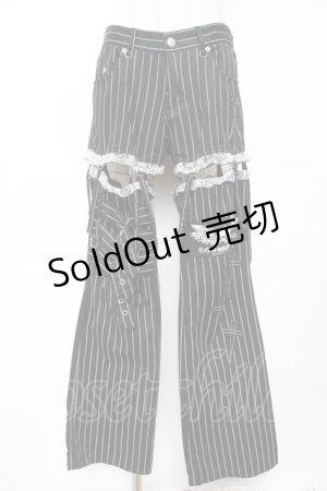 画像: MAD / レッグカバー付きストライプパンツ M 黒 Y-25-12-01-115-PU-PA-SZ-ZY