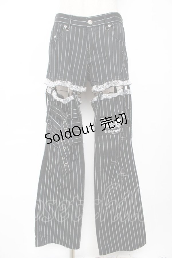画像1: MAD / レッグカバー付きストライプパンツ M 黒 Y-25-12-01-115-PU-PA-SZ-ZY (1)