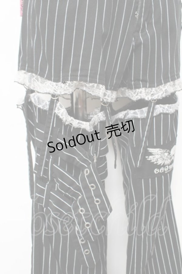 画像4: MAD / レッグカバー付きストライプパンツ M 黒 Y-25-12-01-115-PU-PA-SZ-ZY (4)