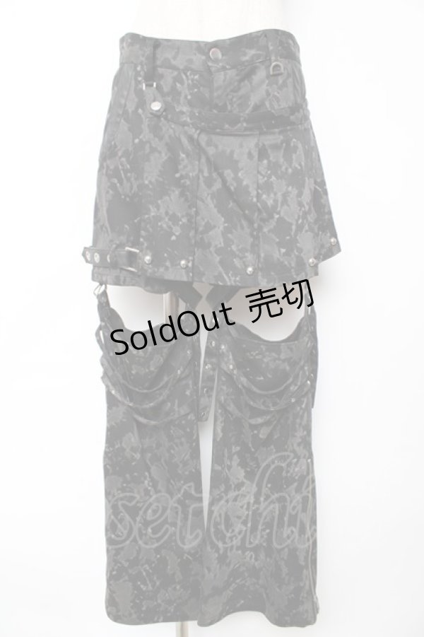 画像1: SEX POT ReVeNGe / フラップ付きレッグカバーパンツ M 黒×グレー Y-25-12-01-116-SP-PA-SZ-ZY (1)