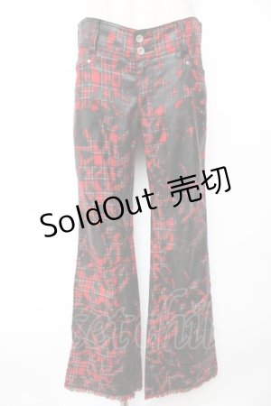 画像: ALGONQUINS / プリント入りターランチェックパンツ 1 赤 Y-25-12-01-120-AL-PA-SZ-ZS