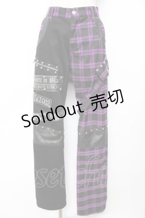 画像: SEX POT ReVeNGe / チェック柄ツートンパンツ  黒×紫 Y-25-12-01-121-SP-PA-SZ-ZY