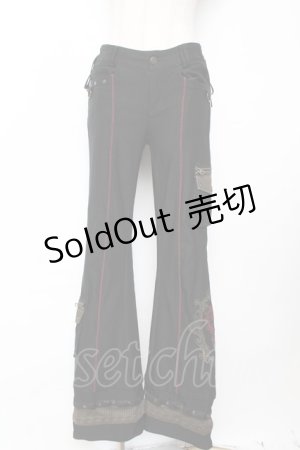 画像: Ozz Croce / サイド編み上げ刺繍入りフレアパンツ  黒 Y-25-12-01-123-OO-PA-SZ-ZY