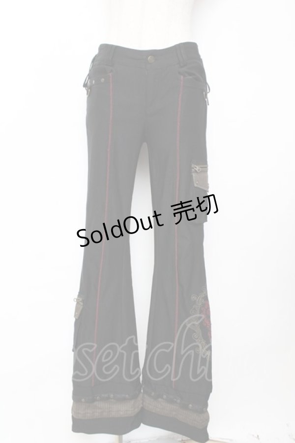 画像1: Ozz Croce / サイド編み上げ刺繍入りフレアパンツ  黒 Y-25-12-01-123-OO-PA-SZ-ZY (1)