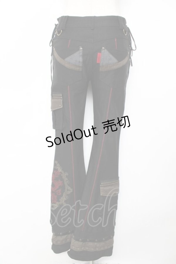 画像2: Ozz Croce / サイド編み上げ刺繍入りフレアパンツ  黒 Y-25-12-01-123-OO-PA-SZ-ZY (2)