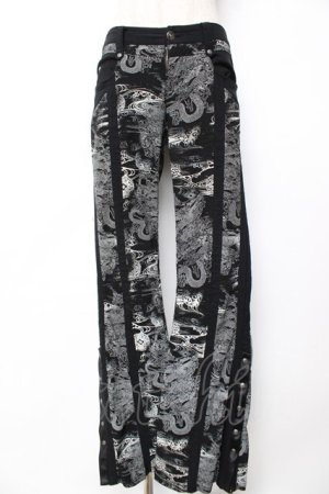 画像: Ozz Croce / 総柄龍ptフレアスキニーパンツ  黒×白 Y-25-12-01-124-OO-PA-SZ-ZS