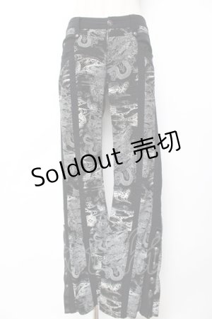画像: Ozz Croce / 総柄龍ptフレアスキニーパンツ  黒×白 Y-25-12-01-124-OO-PA-SZ-ZS