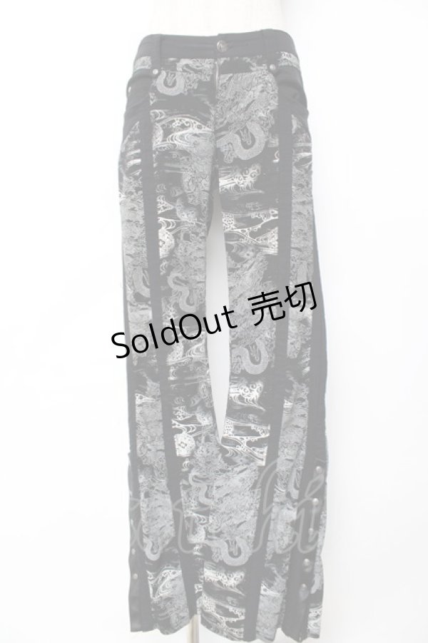画像1: Ozz Croce / 総柄龍ptフレアスキニーパンツ  黒×白 Y-25-12-01-124-OO-PA-SZ-ZS (1)