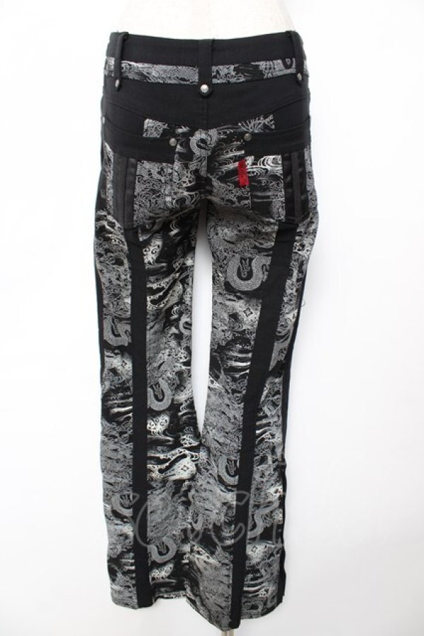 Ozz Croce / 総柄龍ptフレアスキニーパンツ 黒×白 Y-25-12-01-124-OO
