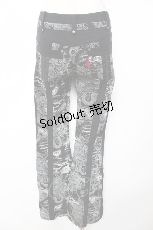 画像2: Ozz Croce / 総柄龍ptフレアスキニーパンツ  黒×白 Y-25-12-01-124-OO-PA-SZ-ZS (2)