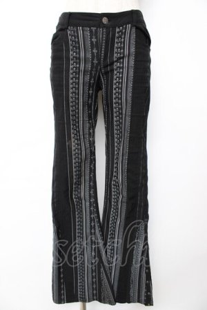 画像: Ozz Croce / ストライプスカルptフレアパンツ  黒×グレー Y-25-12-01-125-OO-PA-SZ-ZS