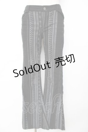 画像: Ozz Croce / ストライプスカルptフレアパンツ  黒×グレー Y-25-12-01-125-OO-PA-SZ-ZS