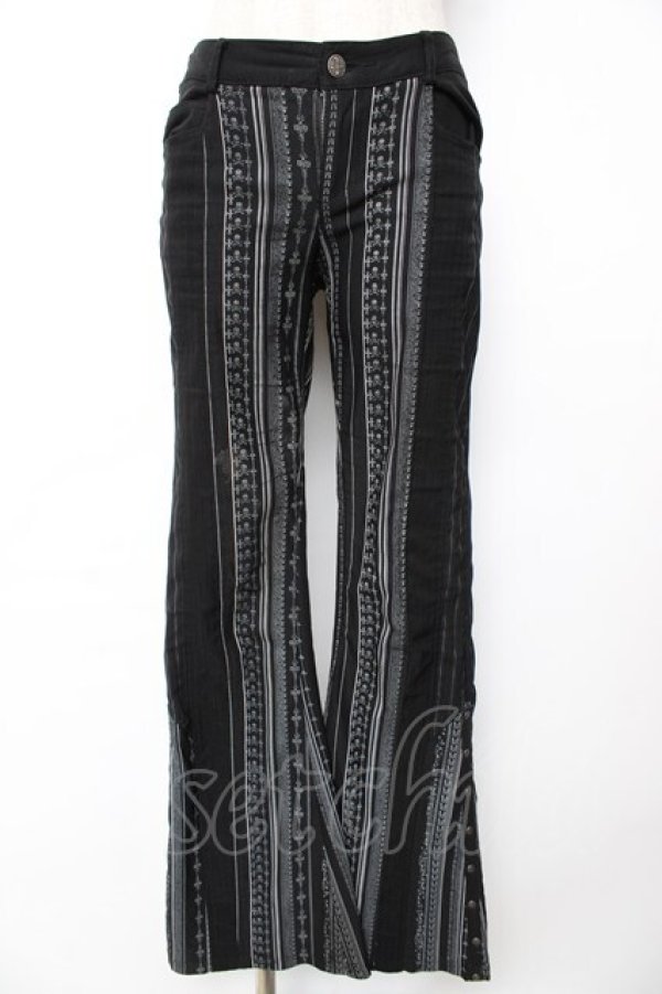 OZZ CROCE パンツ Ozz Croce / ストライプスカルptフレアパンツ 黒×グレー Y-25-12-01