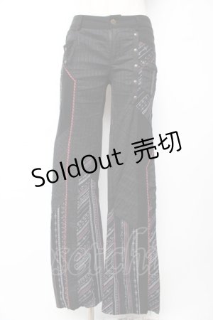 画像: Ozz Croce / ストライプスカルptフレアパンツ  黒×赤 Y-25-12-01-126-OO-PA-SZ-ZY