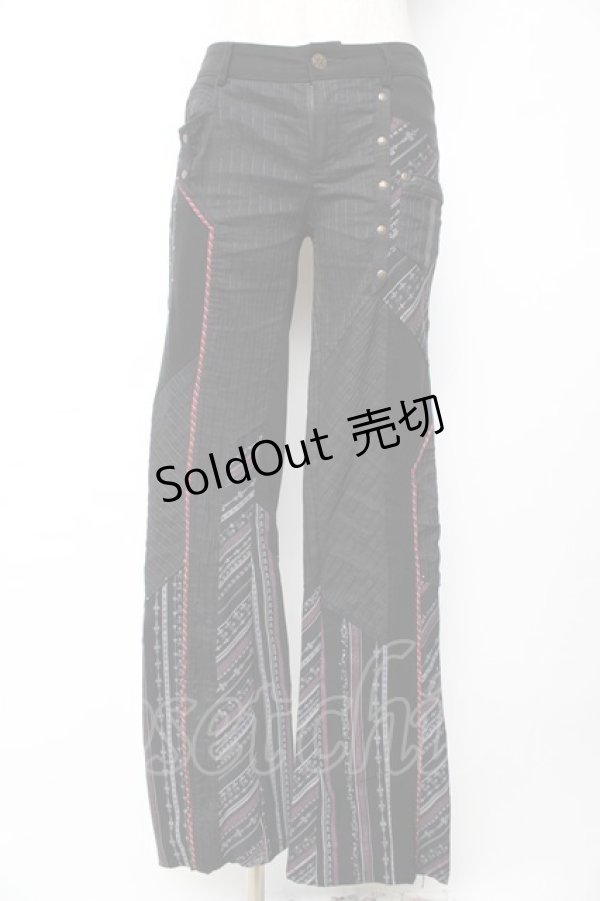 画像1: Ozz Croce / ストライプスカルptフレアパンツ  黒×赤 Y-25-12-01-126-OO-PA-SZ-ZY (1)