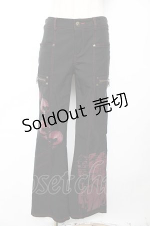 画像: Ozz On / 英字ptフレアパンツ  黒 Y-25-12-01-130-OO-PA-SZ-ZY