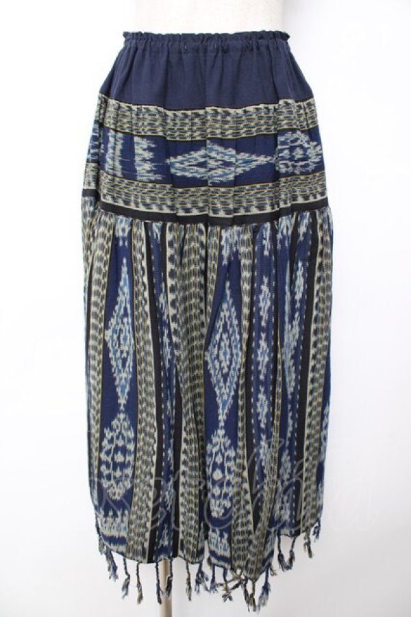 画像1: WONDERFUL WORLD / 裾タッセルスカート F 紺 Y-25-12-01-141-LO-SK-SZ-ZY (1)