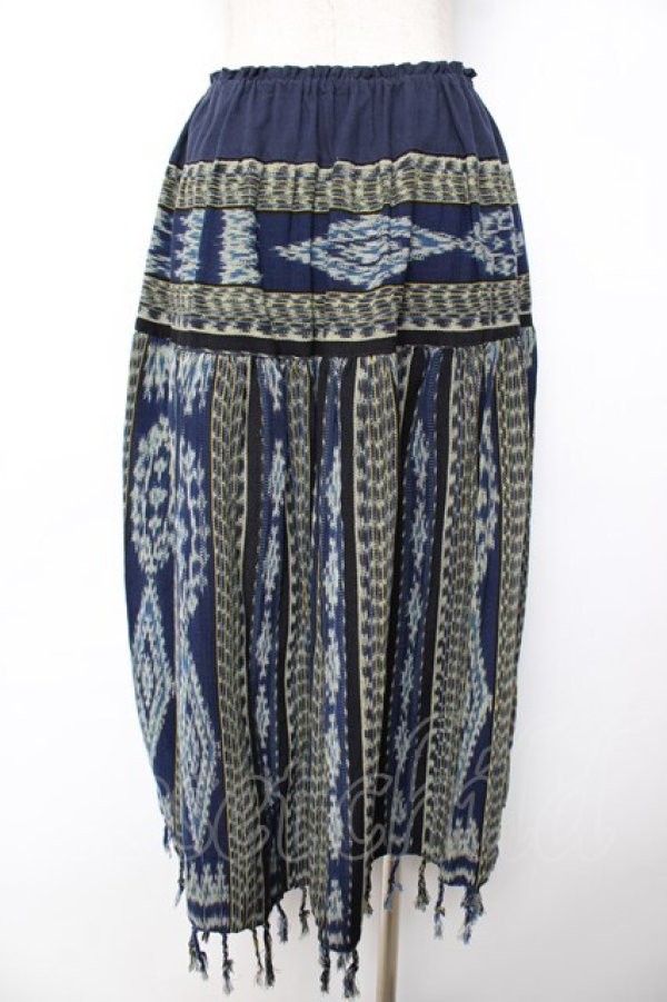 画像2: WONDERFUL WORLD / 裾タッセルスカート F 紺 Y-25-12-01-141-LO-SK-SZ-ZY (2)