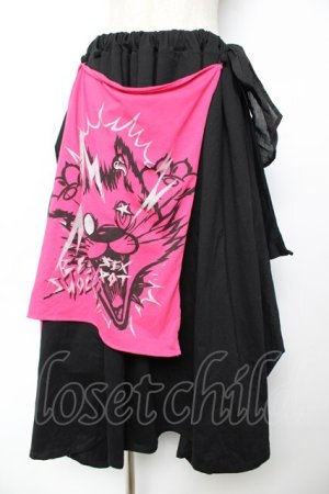 画像: SEX POT ReVeNGe / フラップ付きロングスカート  黒×ピンク Y-25-12-01-147-SP-SK-SZ-ZY