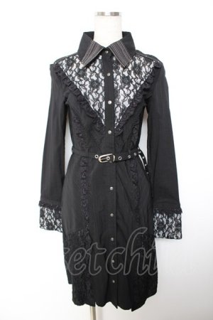 画像: Ozz Croce / レースフリルシャツワンピース  黒 Y-25-12-01-025-OO-OP-SZ-ZY