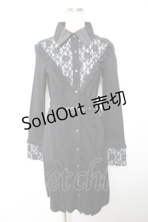 画像: Ozz Croce / レースフリルシャツワンピース  黒 Y-25-12-01-025-OO-OP-SZ-ZS