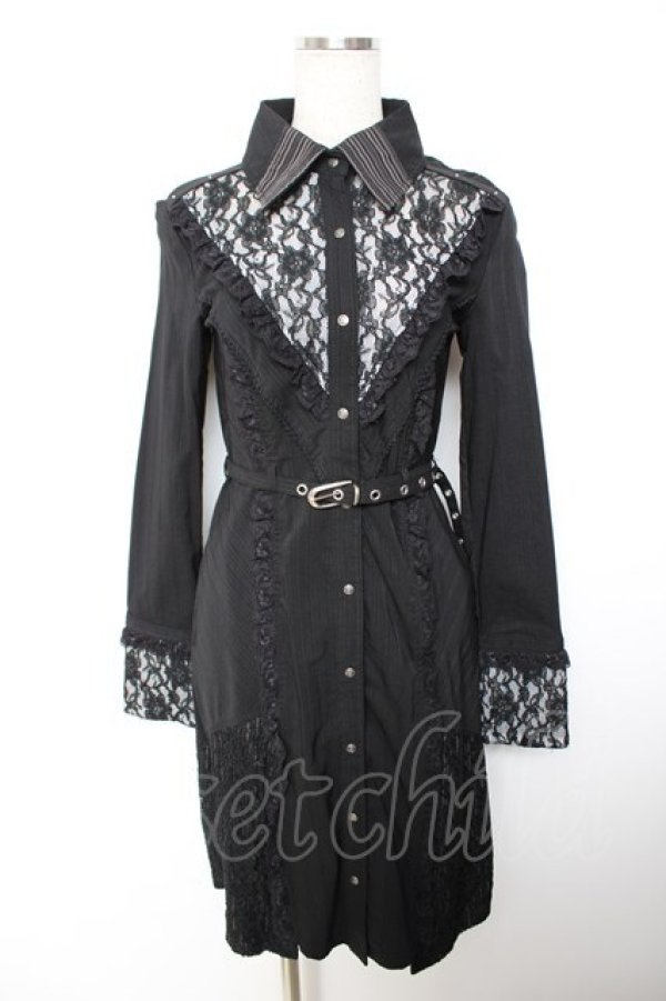 画像1: Ozz Croce / レースフリルシャツワンピース  黒 Y-25-12-01-025-OO-OP-SZ-ZY (1)