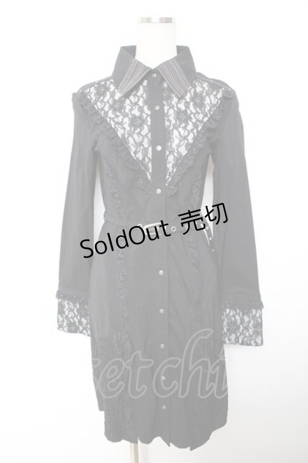 画像1: Ozz Croce / レースフリルシャツワンピース  黒 Y-25-12-01-025-OO-OP-SZ-ZS (1)
