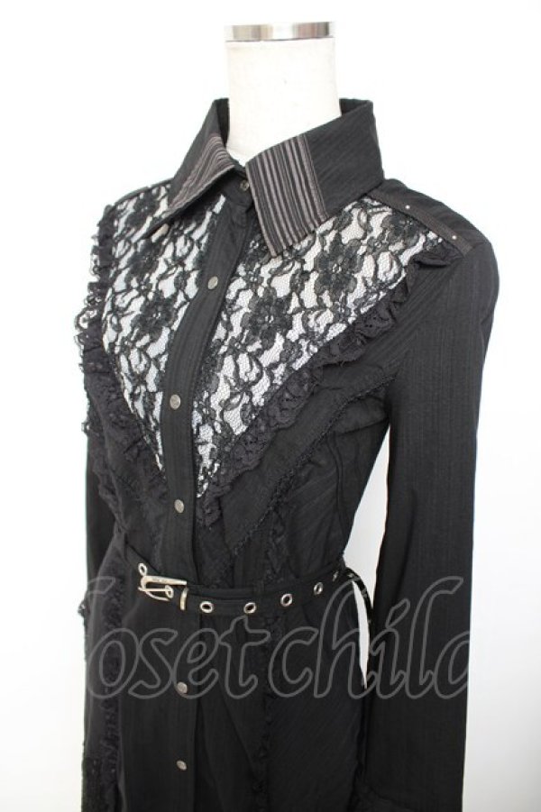 画像3: Ozz Croce / レースフリルシャツワンピース  黒 Y-25-12-01-025-OO-OP-SZ-ZY (3)