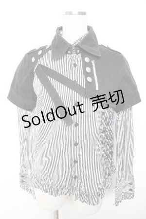 画像: ALGONQUINS / プリント入りストライプレイヤードシャツ F 白×黒 Y-25-12-01-026-AL-BL-SZ-ZY