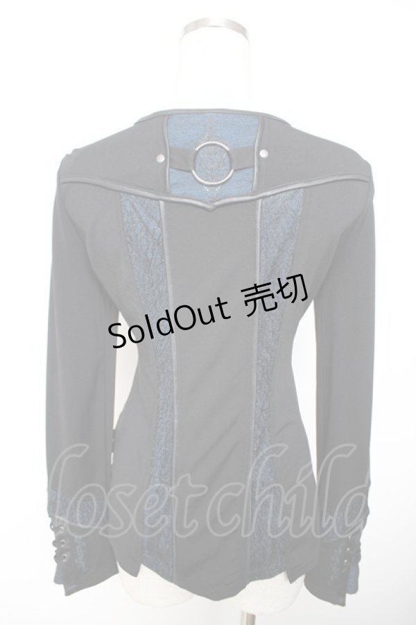 画像2: Ozz Croce / 蜘蛛の巣レース切替編み上げトップス  黒×青 Y-25-12-01-031-OO-TO-SZ-ZY (2)