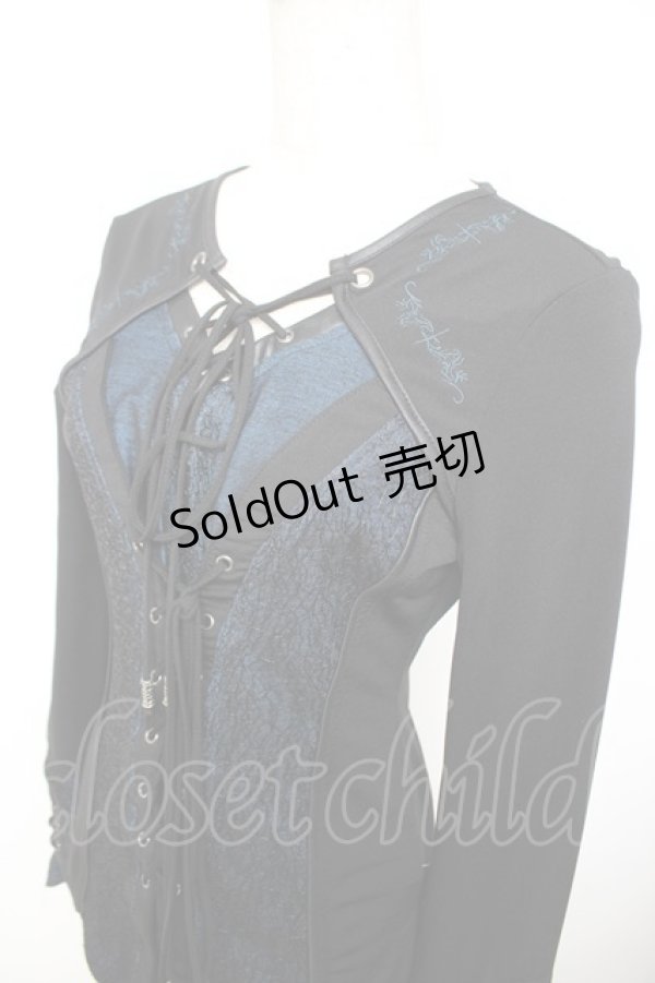画像3: Ozz Croce / 蜘蛛の巣レース切替編み上げトップス  黒×青 Y-25-12-01-031-OO-TO-SZ-ZY (3)