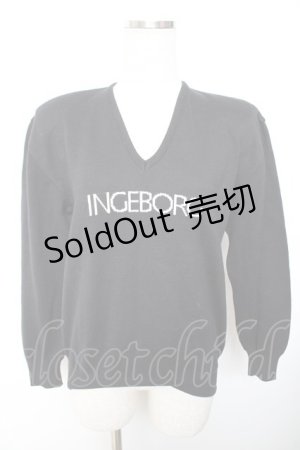 画像: INGEBORG / ロゴVネックニット  黒 Y-25-12-01-038-LO-TO-SZ-ZY