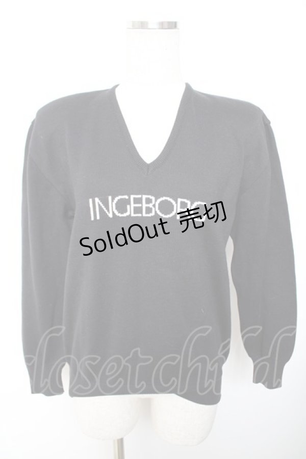 画像1: INGEBORG / ロゴVネックニット  黒 Y-25-12-01-038-LO-TO-SZ-ZY (1)