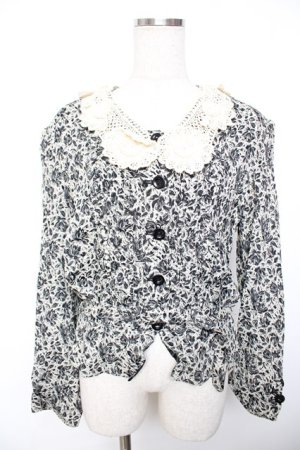 画像: INGEBORG / 襟レースバラ柄ジャケット F オフ×黒 Y-25-12-01-043-LO-JA-SZ-ZY