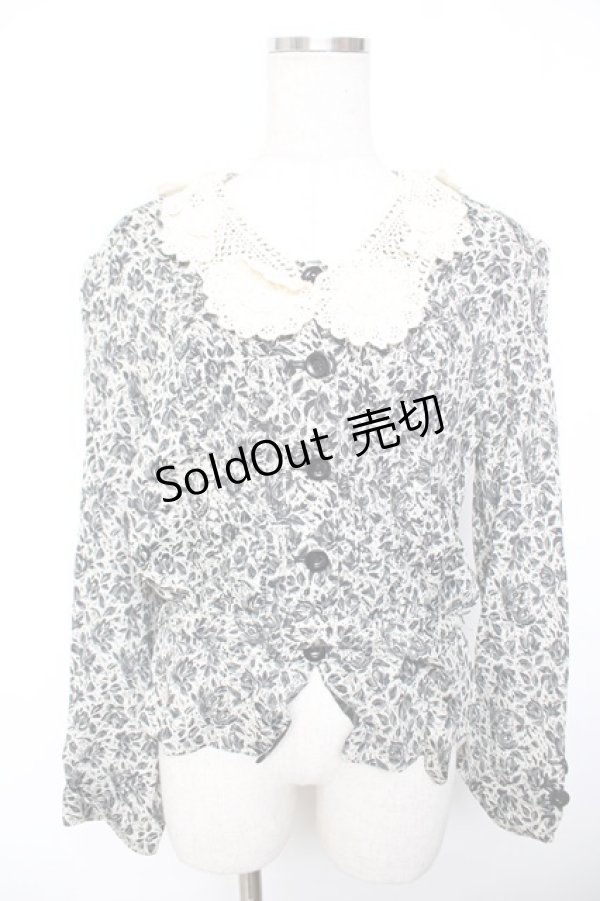 画像1: INGEBORG / 襟レースバラ柄ジャケット F オフ×黒 Y-25-12-01-043-LO-JA-SZ-ZY (1)