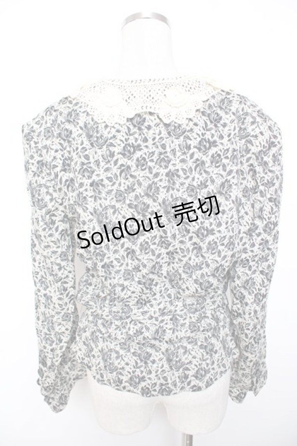 画像2: INGEBORG / 襟レースバラ柄ジャケット F オフ×黒 Y-25-12-01-043-LO-JA-SZ-ZY (2)