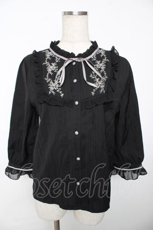 画像1: axes femme / 刺繍入りプチハイブラウス M 黒 Y-25-12-04-044-AX-BL-SZ-ZS (1)