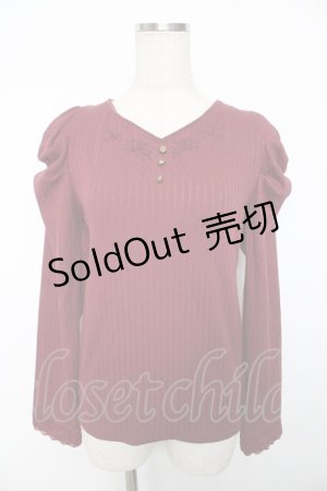 画像: axes femme / 刺繍入マトンスリーブリブプルオーバー F ワイン Y-25-12-04-045-AX-TS-SZ-ZS