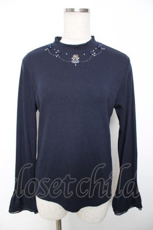 画像: axes femme / バラネックレス風リブプルオーバー M 紺 Y-25-12-04-048-AX-TO-SZ-ZY