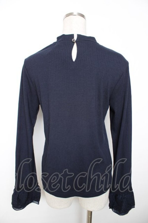 画像2: axes femme / バラネックレス風リブプルオーバー M 紺 Y-25-12-04-048-AX-TO-SZ-ZY (2)