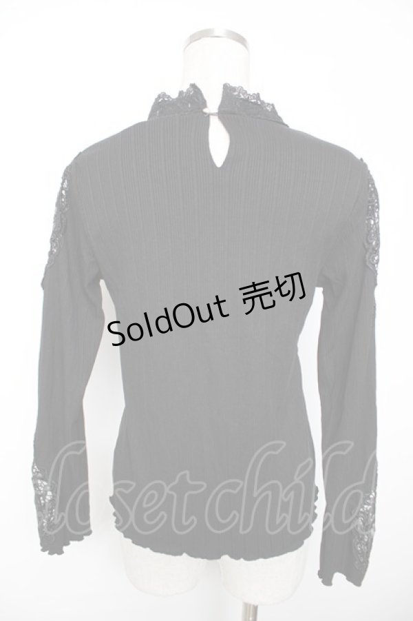 画像2: axes femme / オーガンジーレースリブプルオーバー M 黒 Y-25-12-04-049-AX-TO-SZ-ZS (2)