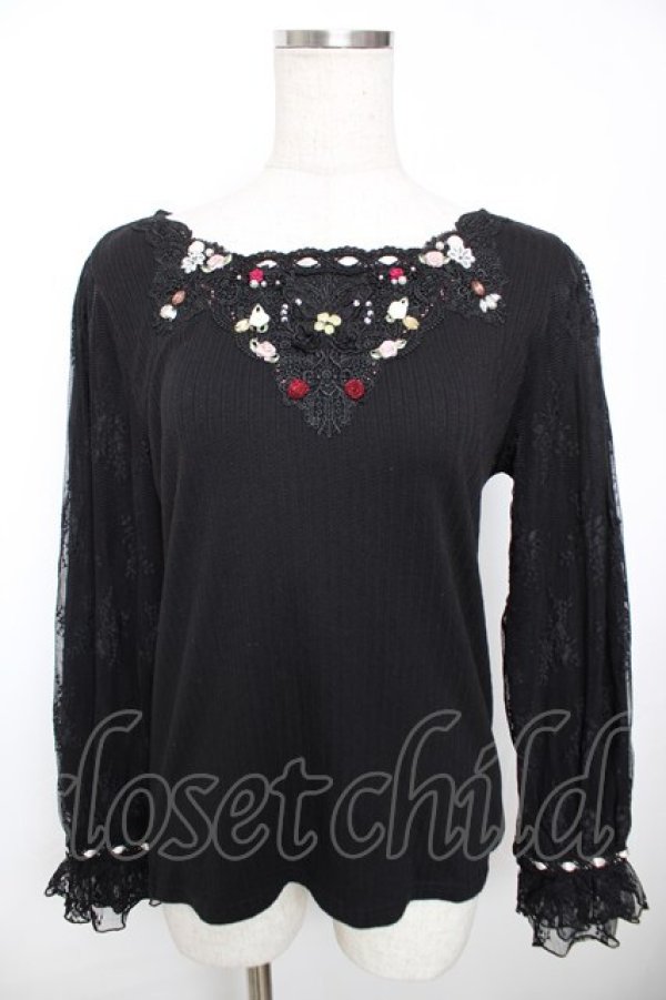 画像1: axes femme / ローズガーデン×蝶レースプルオーバー M 黒 Y-25-12-04-050-AX-TO-SZ-ZY (1)
