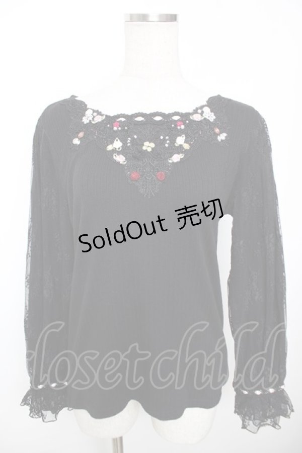 画像1: axes femme / ローズガーデン×蝶レースプルオーバー M 黒 Y-25-12-04-050-AX-TO-SZ-ZS (1)