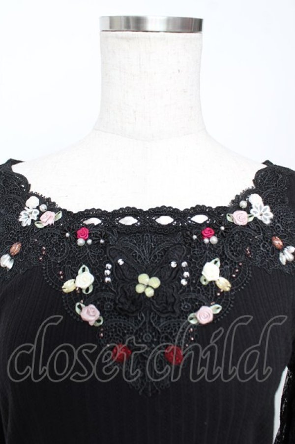 画像3: axes femme / ローズガーデン×蝶レースプルオーバー M 黒 Y-25-12-04-050-AX-TO-SZ-ZY (3)