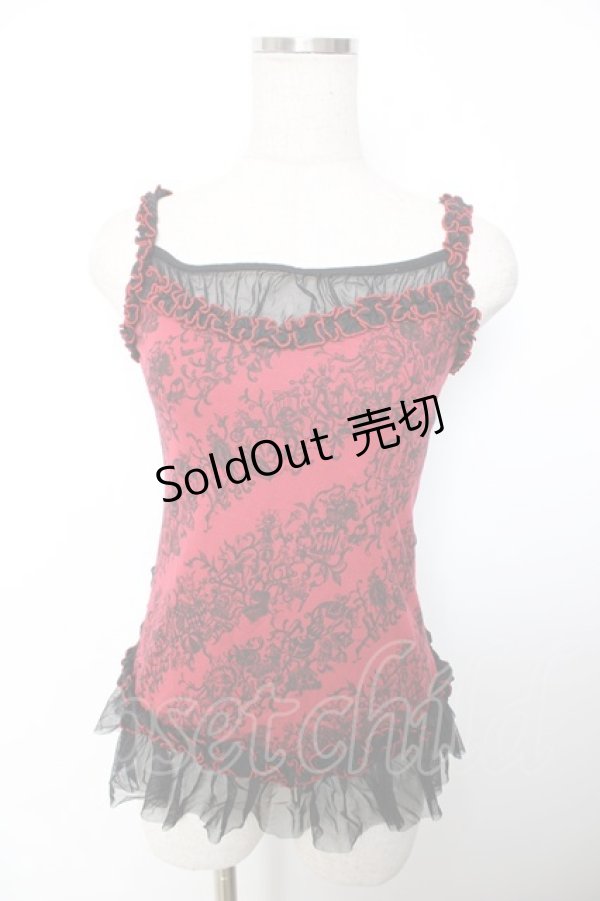 画像1: ALGONQUINS / サーカス柄レースアップフリルキャミ  赤×黒 Y-25-12-04-055-AL-TO-SZ-ZS (1)