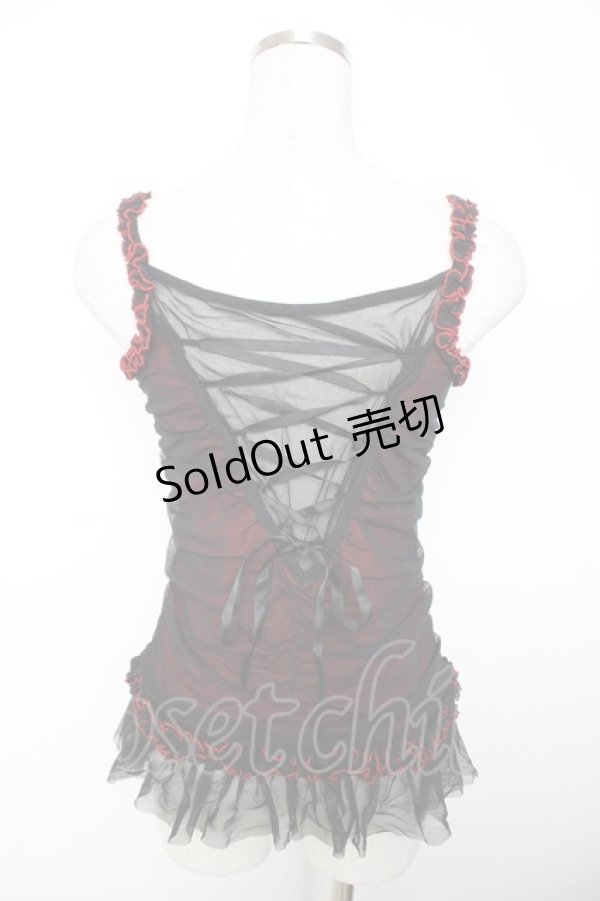 画像2: ALGONQUINS / サーカス柄レースアップフリルキャミ  赤×黒 Y-25-12-04-055-AL-TO-SZ-ZS (2)